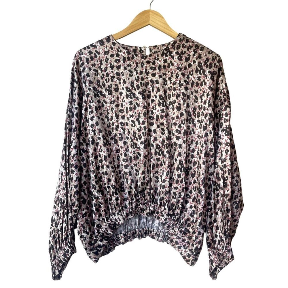 Zara Womens Leopard Print Top Small Oversized Officewear Preppy Academia Black